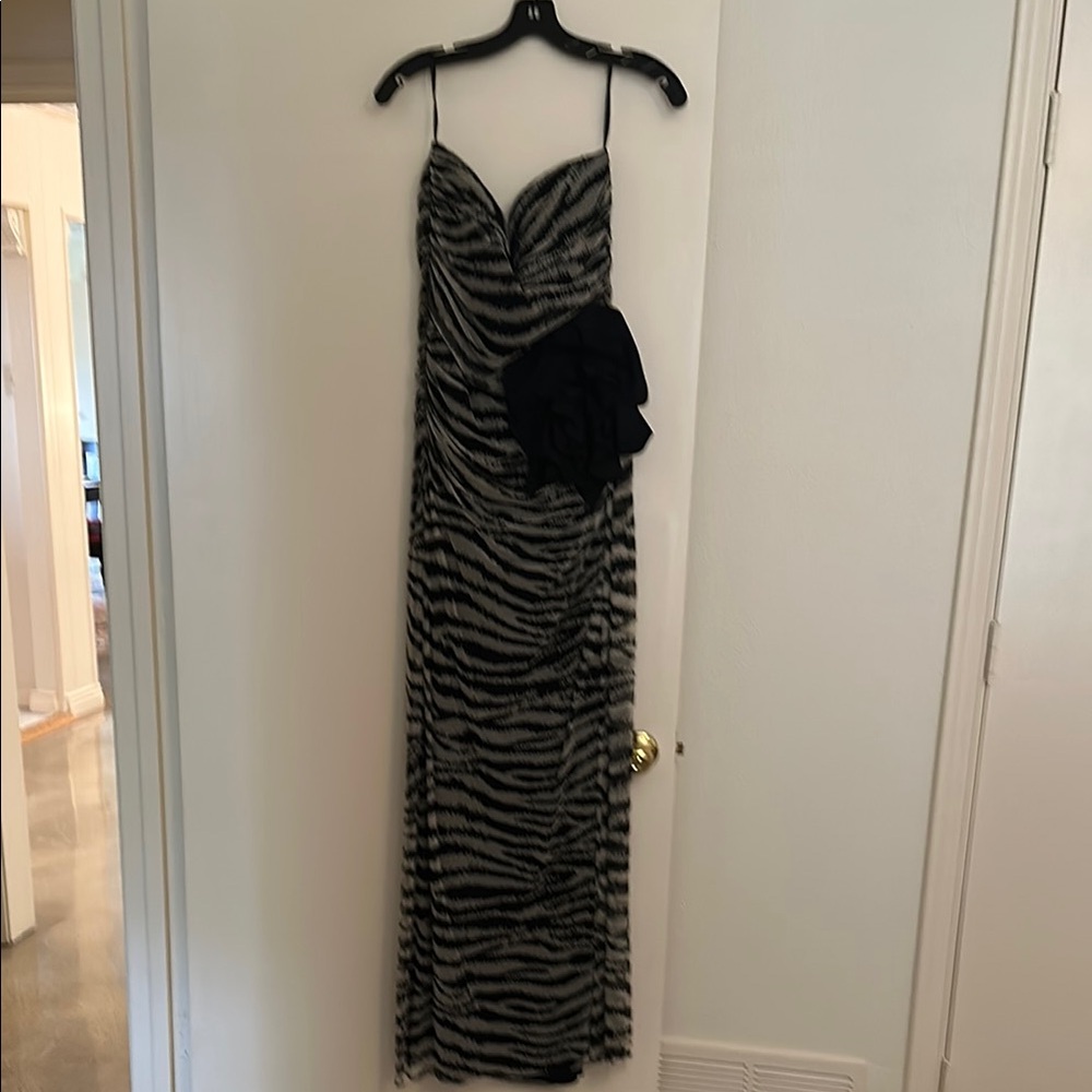 Chiara Boni Black and Silver Spaghetti Strap Bodycon Gown